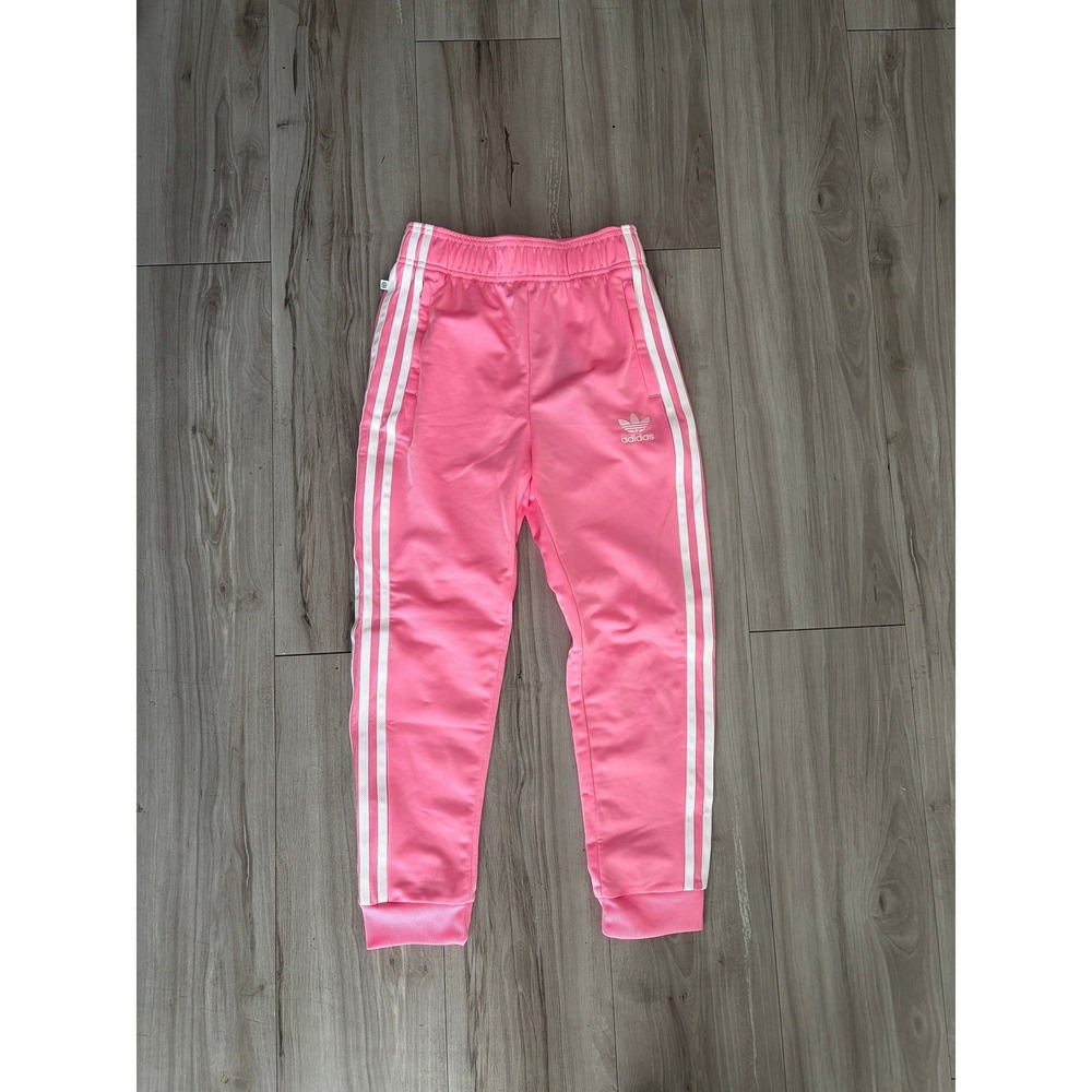 Adidas Girls Adicolor Superstar Track Pants Pink White 3-Stripe Joggers 9-10